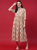 Women Beige Floral Printed Dress.