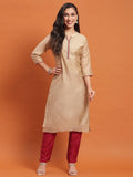 Women Beige Solid Kurta With Trouser.