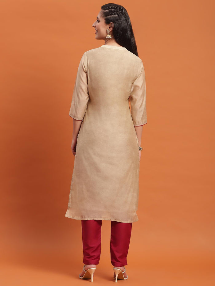Women Beige Solid Kurta With Trouser.