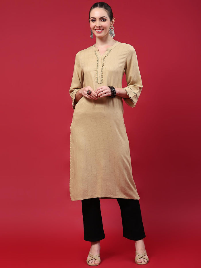 Women Beige Solid Kurta.