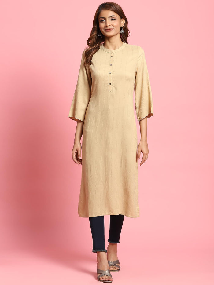 Women Beige Solid Kurta.