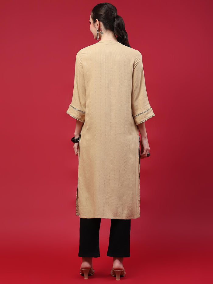 Women Beige Solid Kurta.
