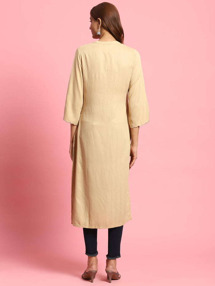 Women Beige Solid Kurta.