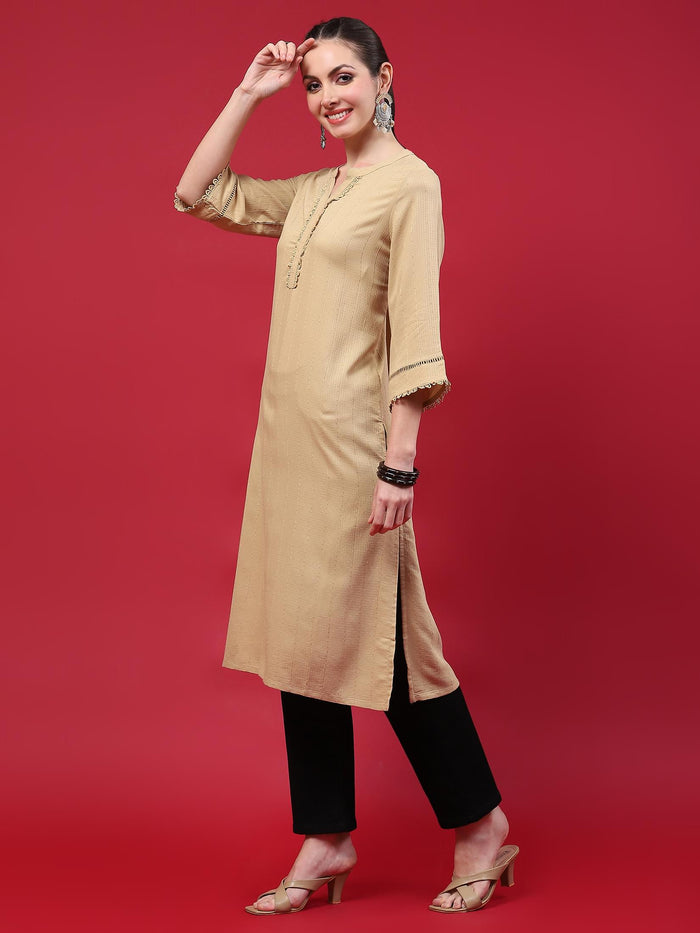 Women Beige Solid Kurta.