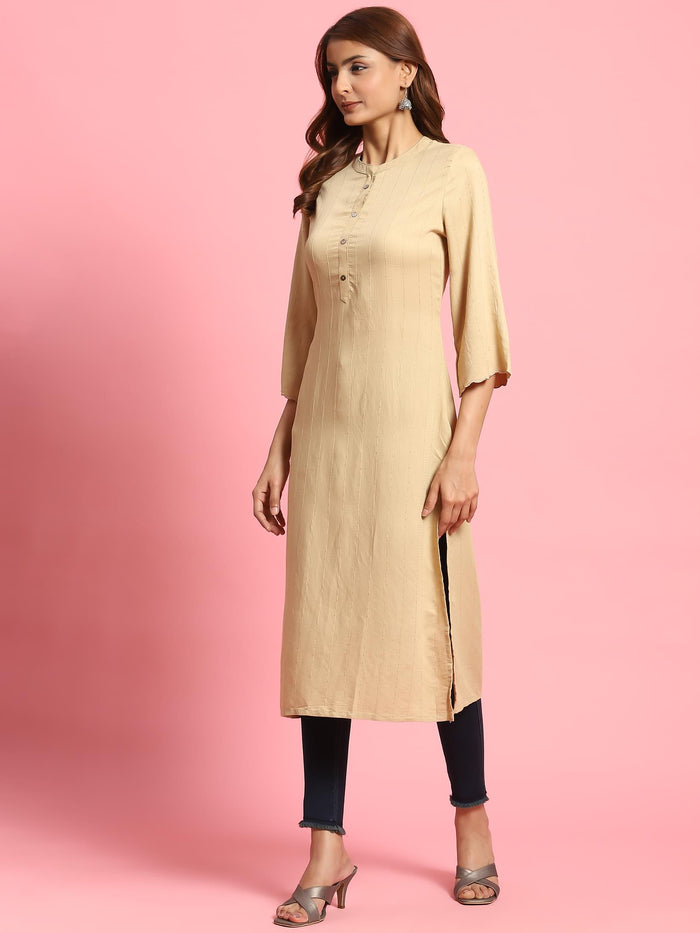 Women Beige Solid Kurta.