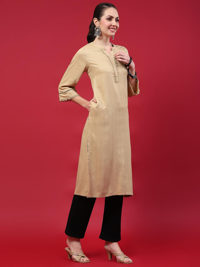 Women Beige Solid Kurta.