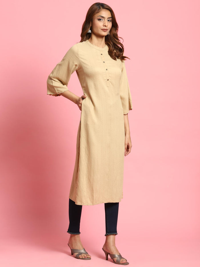 Women Beige Solid Kurta.