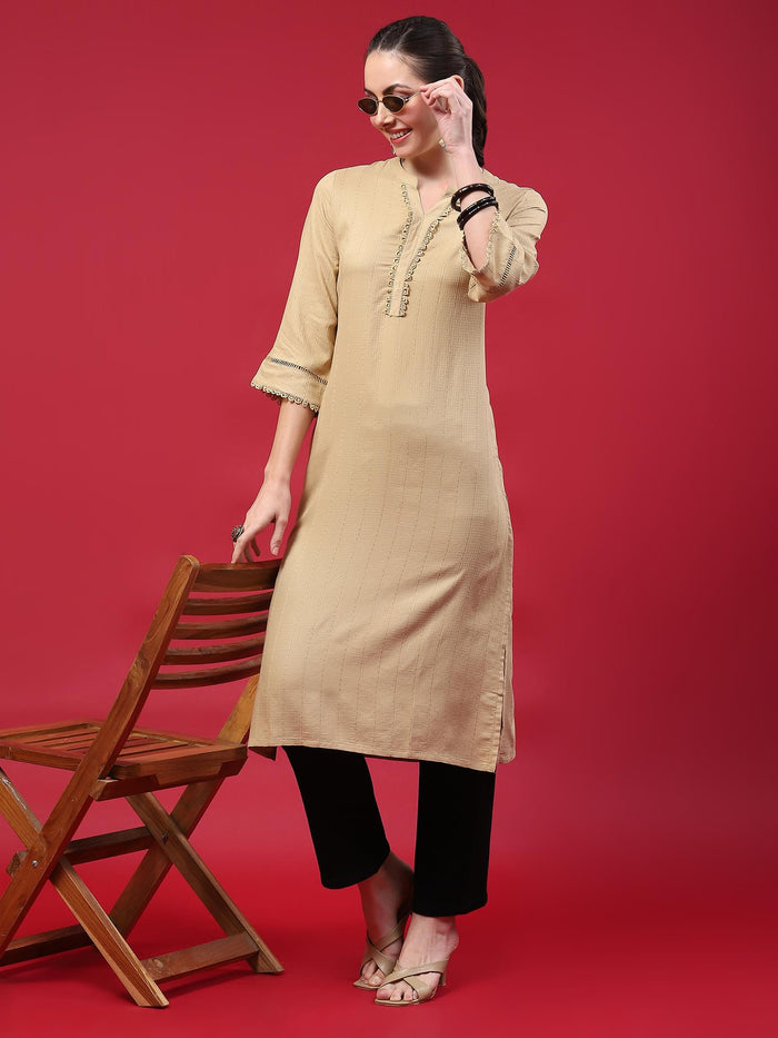 Women Beige Solid Kurta.