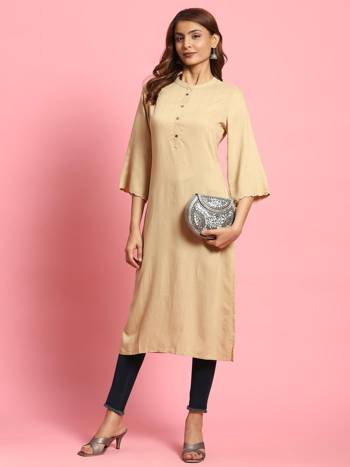 Women Beige Solid Kurta.