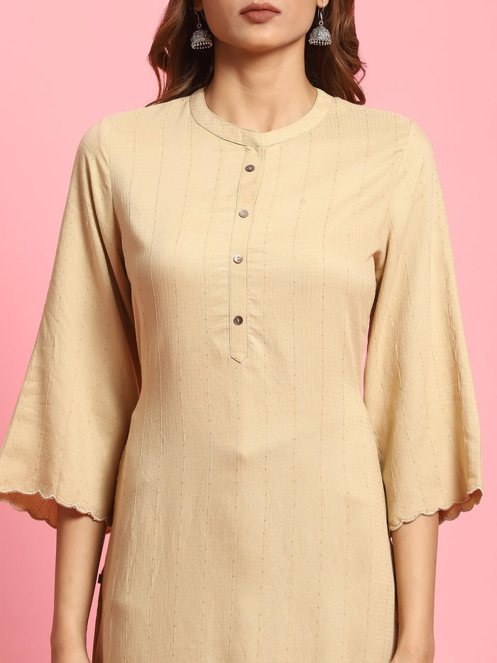 Women Beige Solid Kurta.