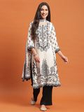 Women Black Floral Print Kurta Comfort Pant Dupatta.