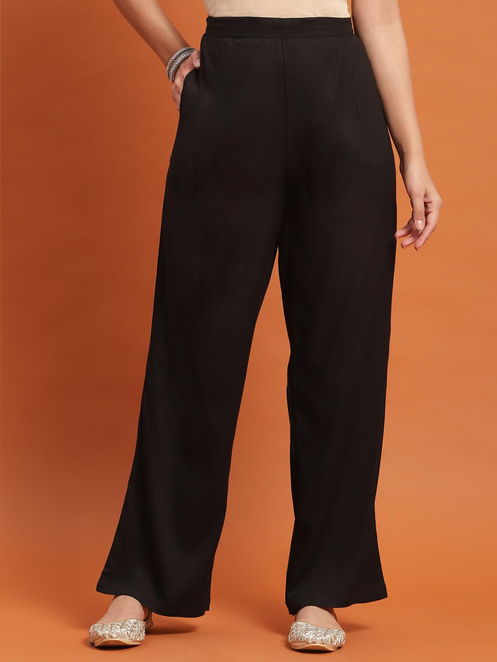 Women Black Floral Print Kurta Comfort Pant Dupatta.