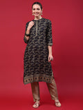 Women Black Floral Printed Kurta.
