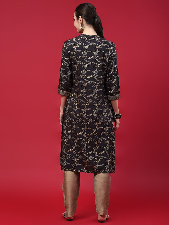 Women Black Floral Printed Kurta.