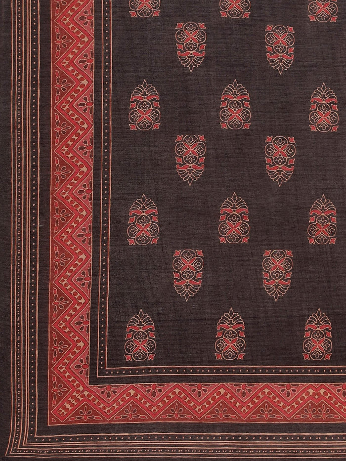 Women Black Geometric Print Kurta Comfort Pant Dupatta.