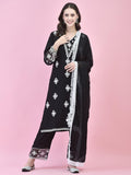 Women Black Liva Rayon Kurta Comfort Pant Dupatta.
