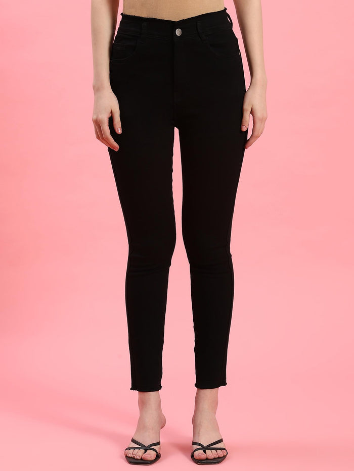Women Black Narrow Fringe Jegging.