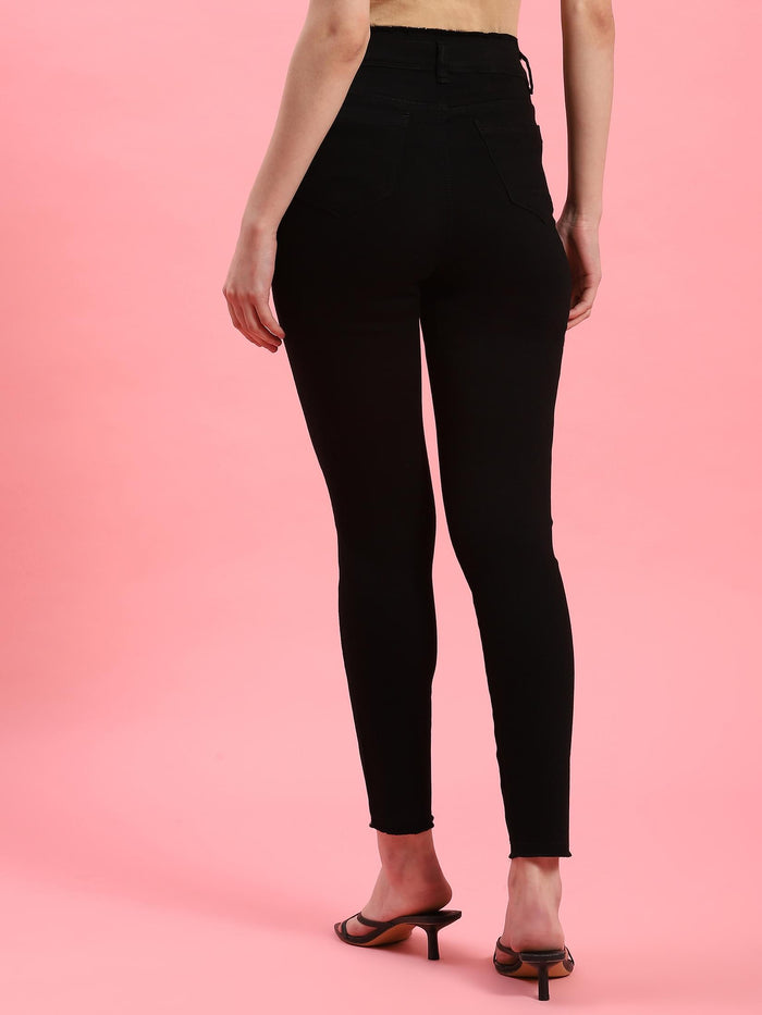 Women Black Narrow Fringe Jegging.