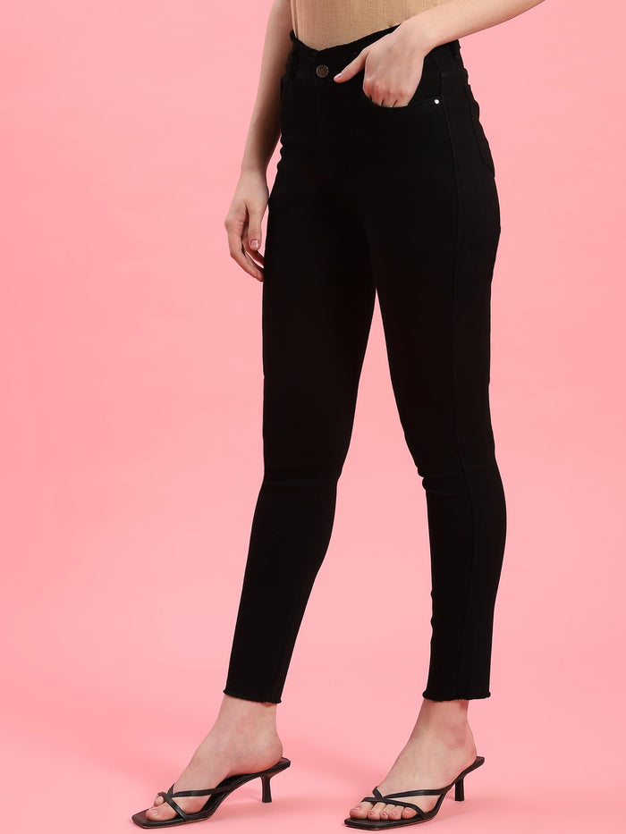 Women Black Narrow Fringe Jegging.