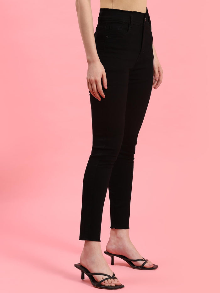 Women Black Narrow Fringe Jegging.