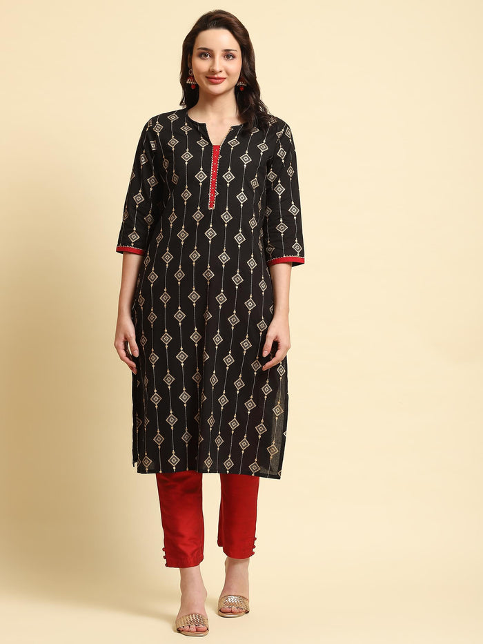 Women Black Ornamental Print Kurta.