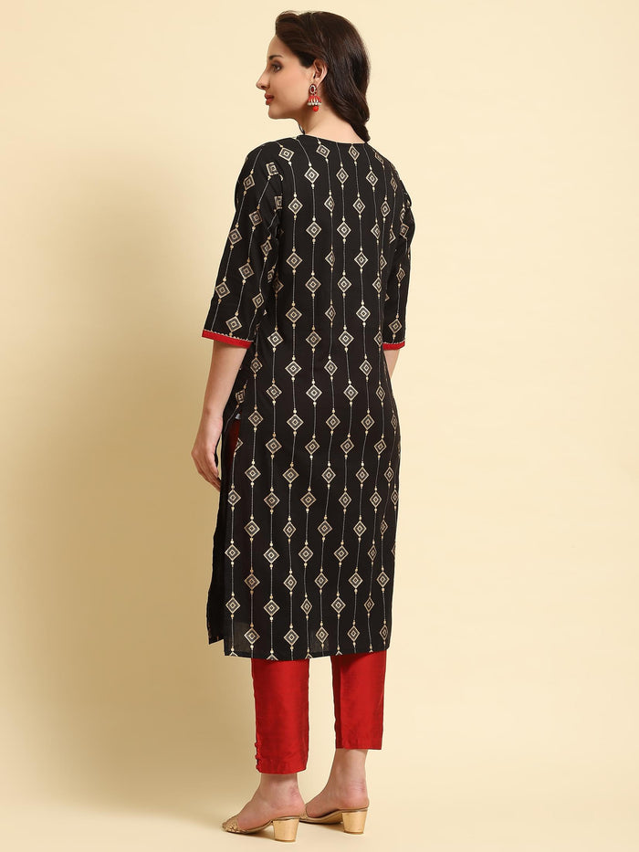 Women Black Ornamental Print Kurta.