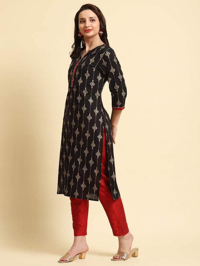 Women Black Ornamental Print Kurta.