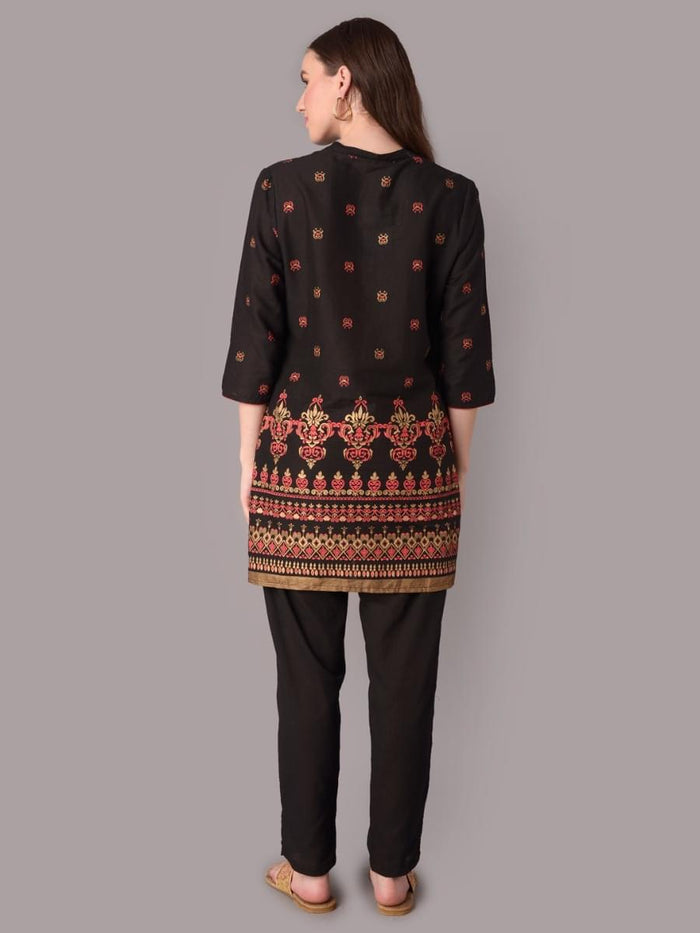 Women Black Ornamental Print Tunic.