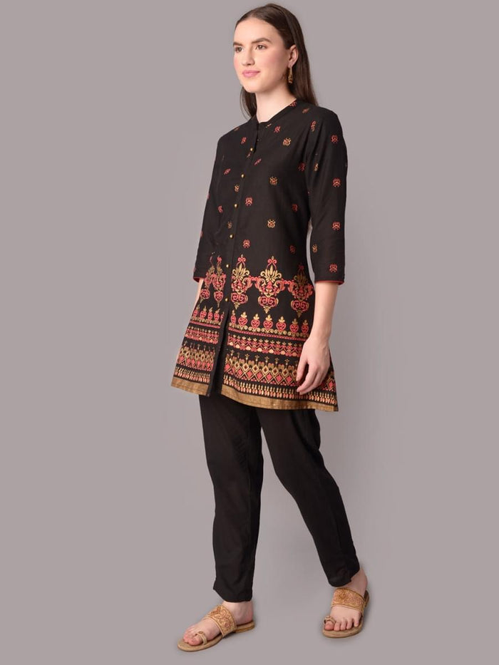 Women Black Ornamental Print Tunic.