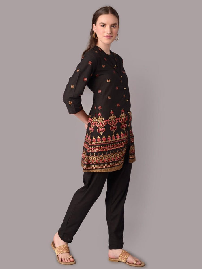 Women Black Ornamental Print Tunic.