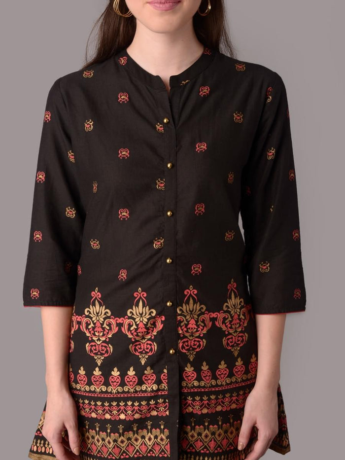 Women Black Ornamental Print Tunic.