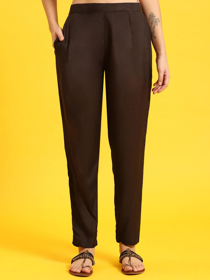 Women Black Printed Kurta Trouser Dupatta.