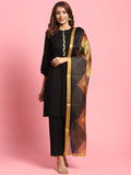 Women Black Solid Kurta Trouser Dupatta.