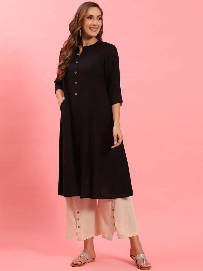 Women Black Solid Kurta.