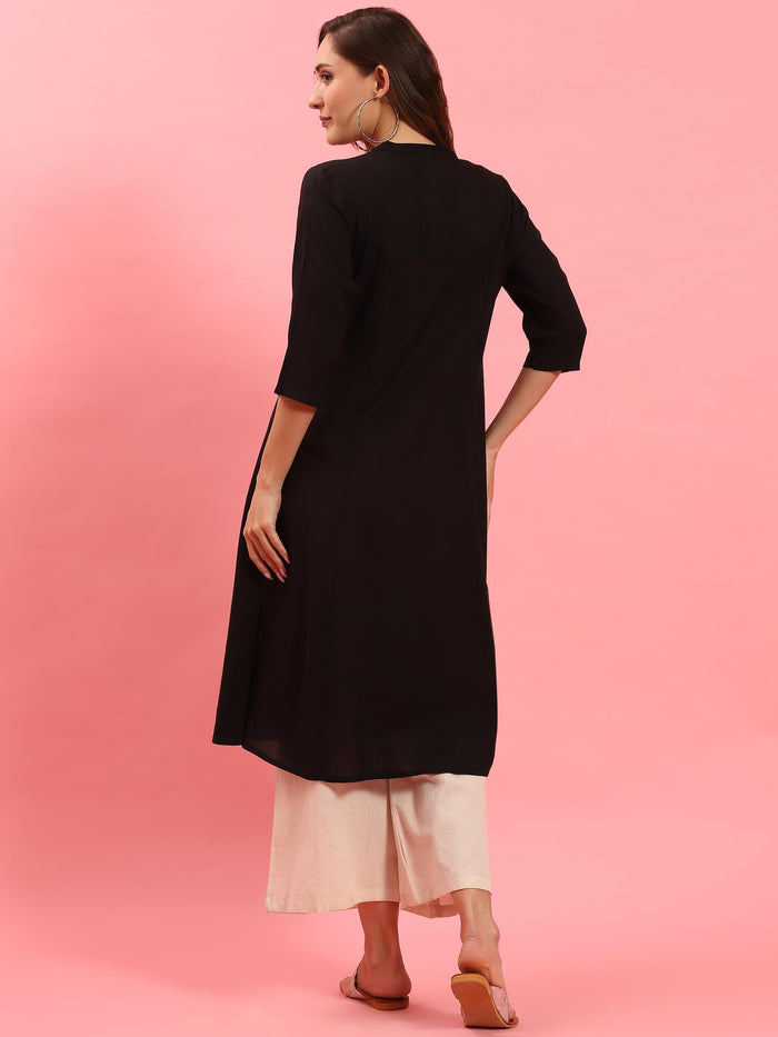 Women Black Solid Kurta.