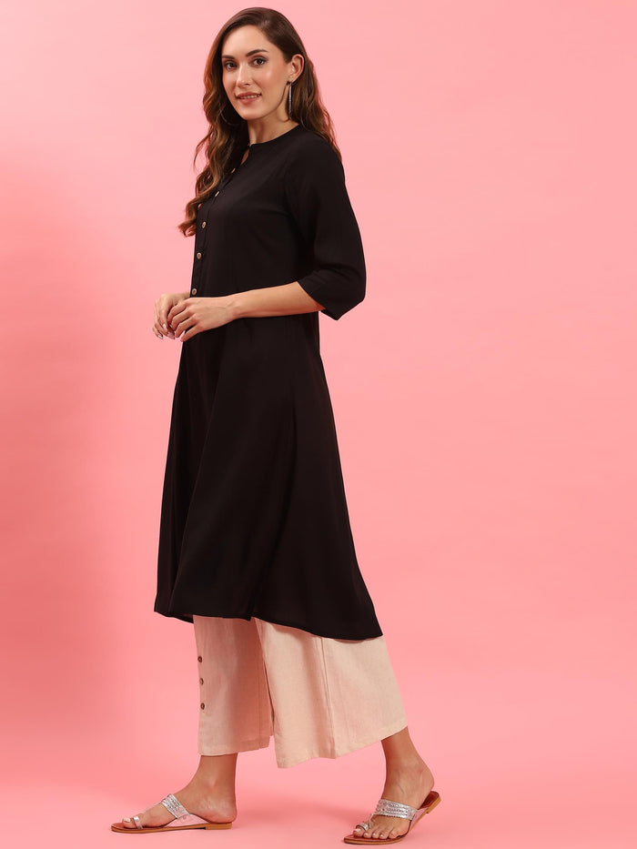 Women Black Solid Kurta.