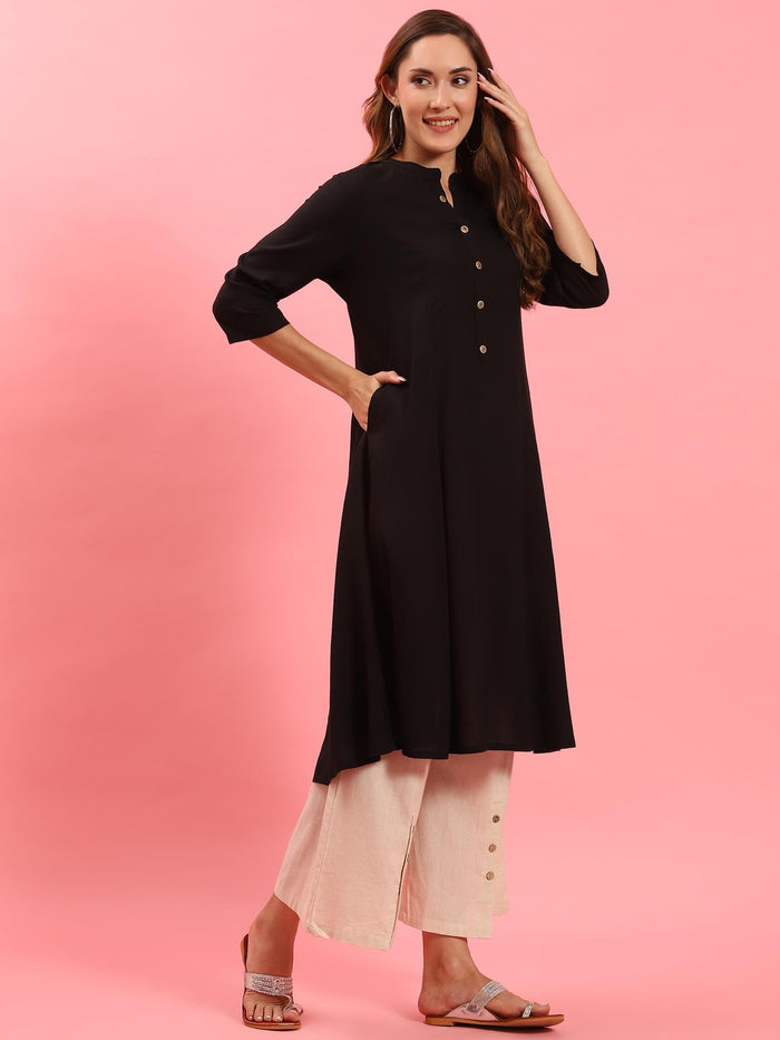 Women Black Solid Kurta.