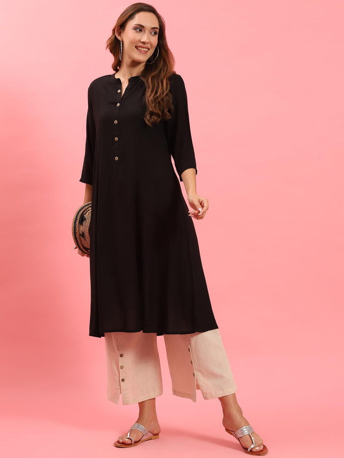 Women Black Solid Kurta.