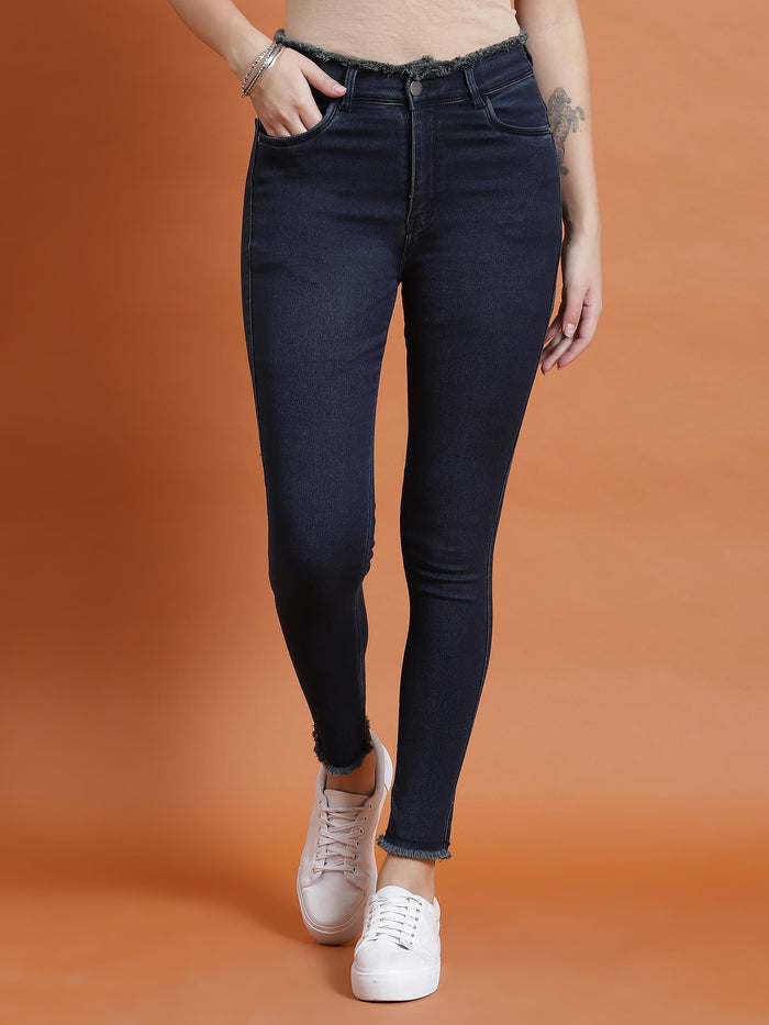 Women Black Solid Narrow Fringe Jegging.