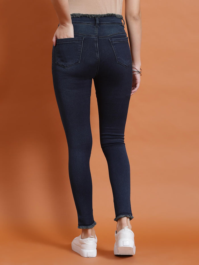 Women Black Solid Narrow Fringe Jegging.