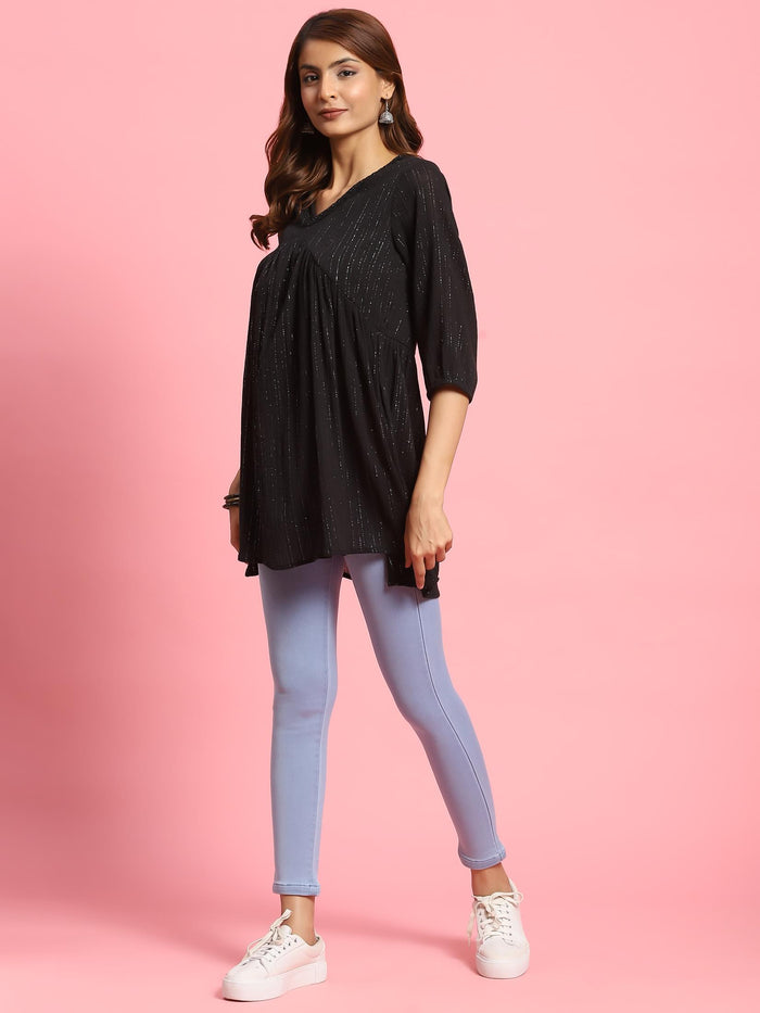 Women Black Solid Tunic.