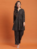 Women Black Stripe Print Co-Ord Set.