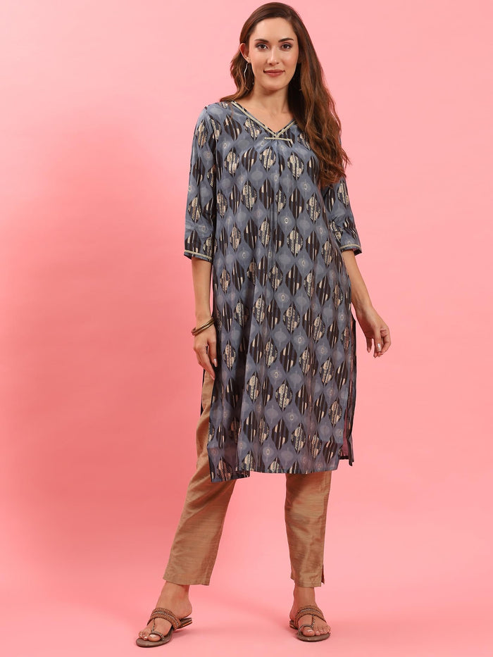Women Blue Abstract Printed Kurta.