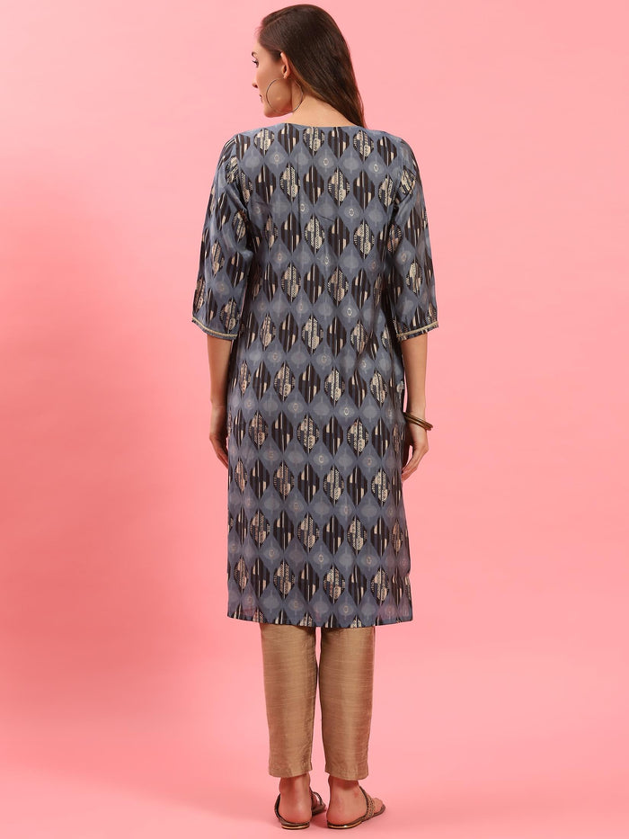 Women Blue Abstract Printed Kurta.
