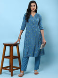 Women Blue Aztec Printed Kurta With Trouser.