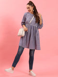 Women Blue Checked Short Dress.