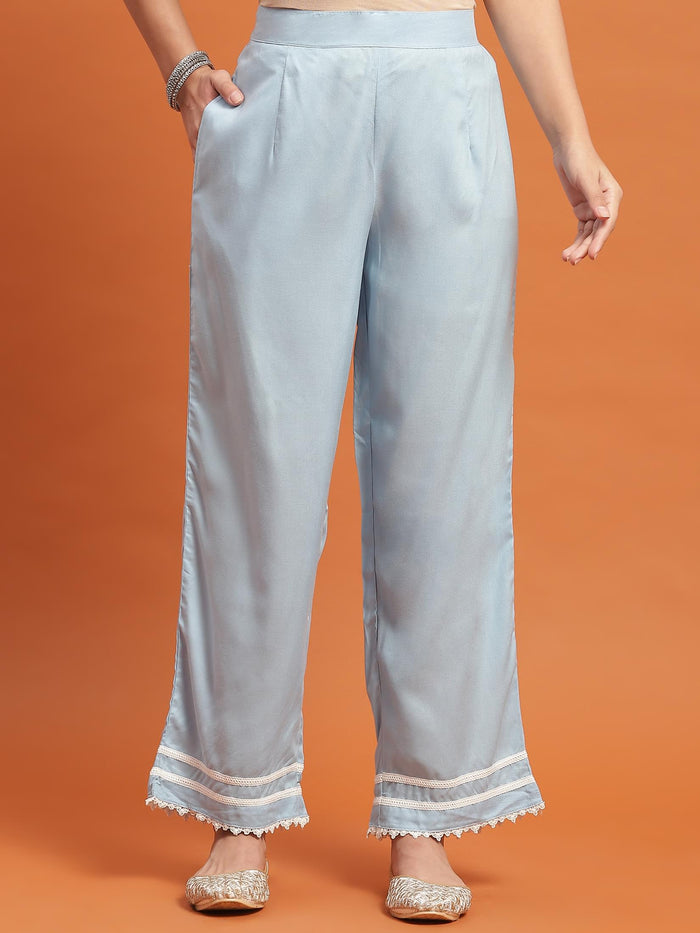 Women Blue Embroidered Kurta Comfort Pant Dupatta.