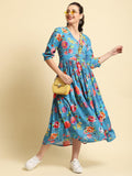 Women Blue Fit And Flare Dress.