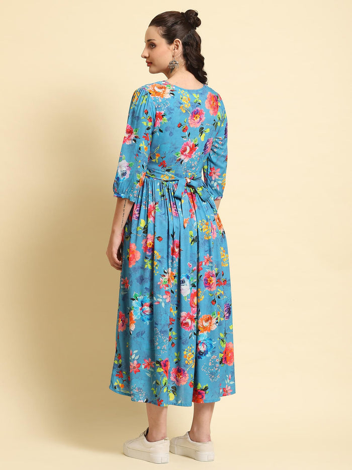 Women Blue Fit And Flare Dress.