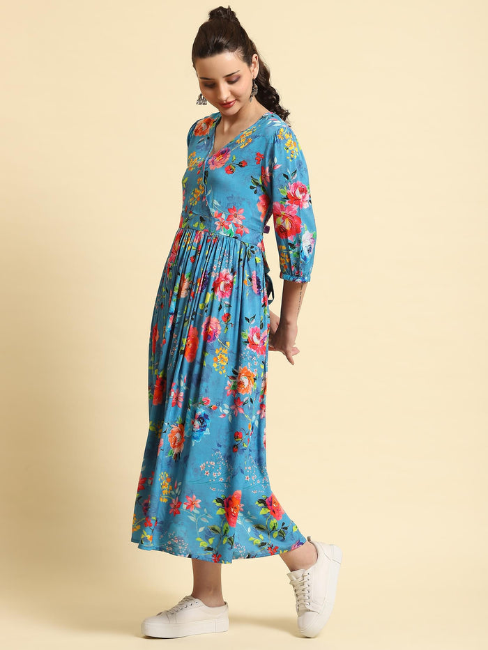 Women Blue Fit And Flare Dress.